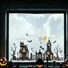 Easy Peel Window Graphics Halloween Spooky Bat Static Clings, Ghost House Glass Stickers, Adhesive-Free Beautification Sets Waterproof Decals for Bar