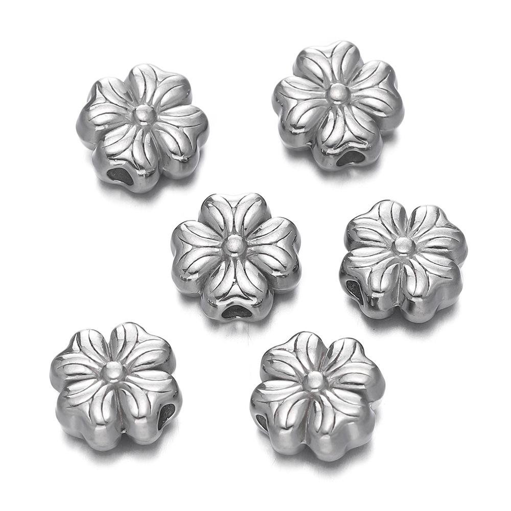 Stainless Steel Flower Beads, Perforated Six-valve Flower Septum Beads DIY Jewelry Accessories