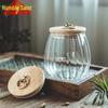 Qianxing Striped Glass Storage Jar Set with Bamboo Lids