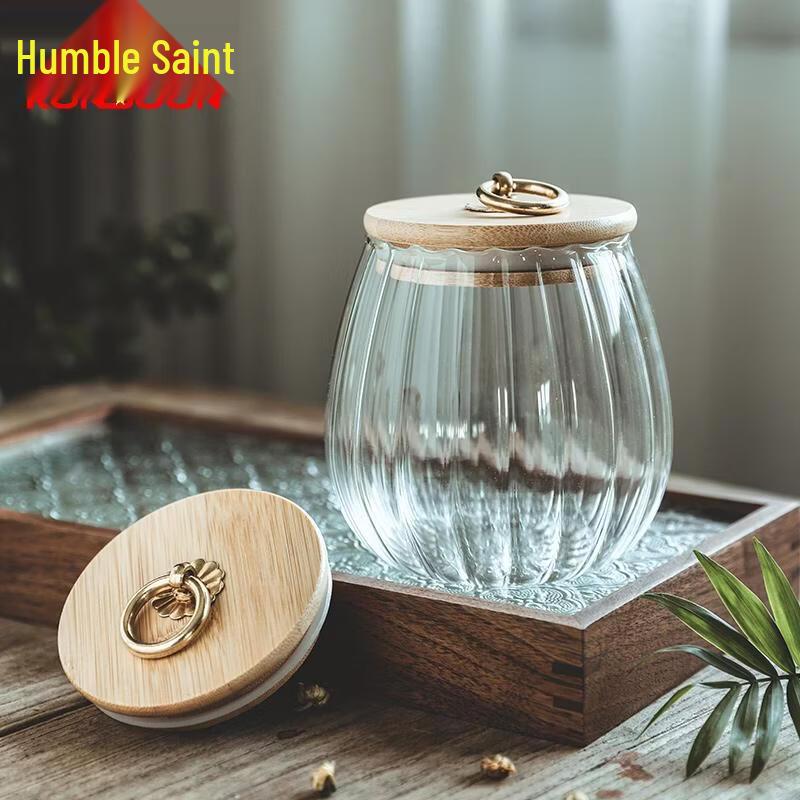 Qianxing Striped Glass Storage Jar Set with Bamboo Lids