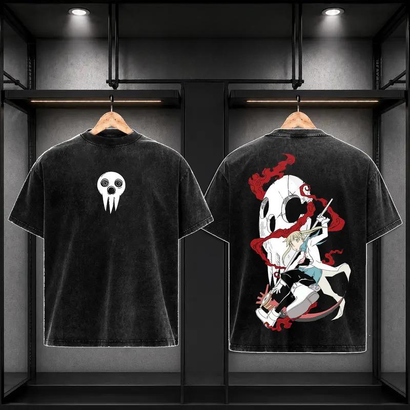 Anime Soul Eater Albarn Maka Printed Tee Men Women Short Sleeve Cotton Tshirts Washed T-shirt Harajuku Male Oversized T Shirt