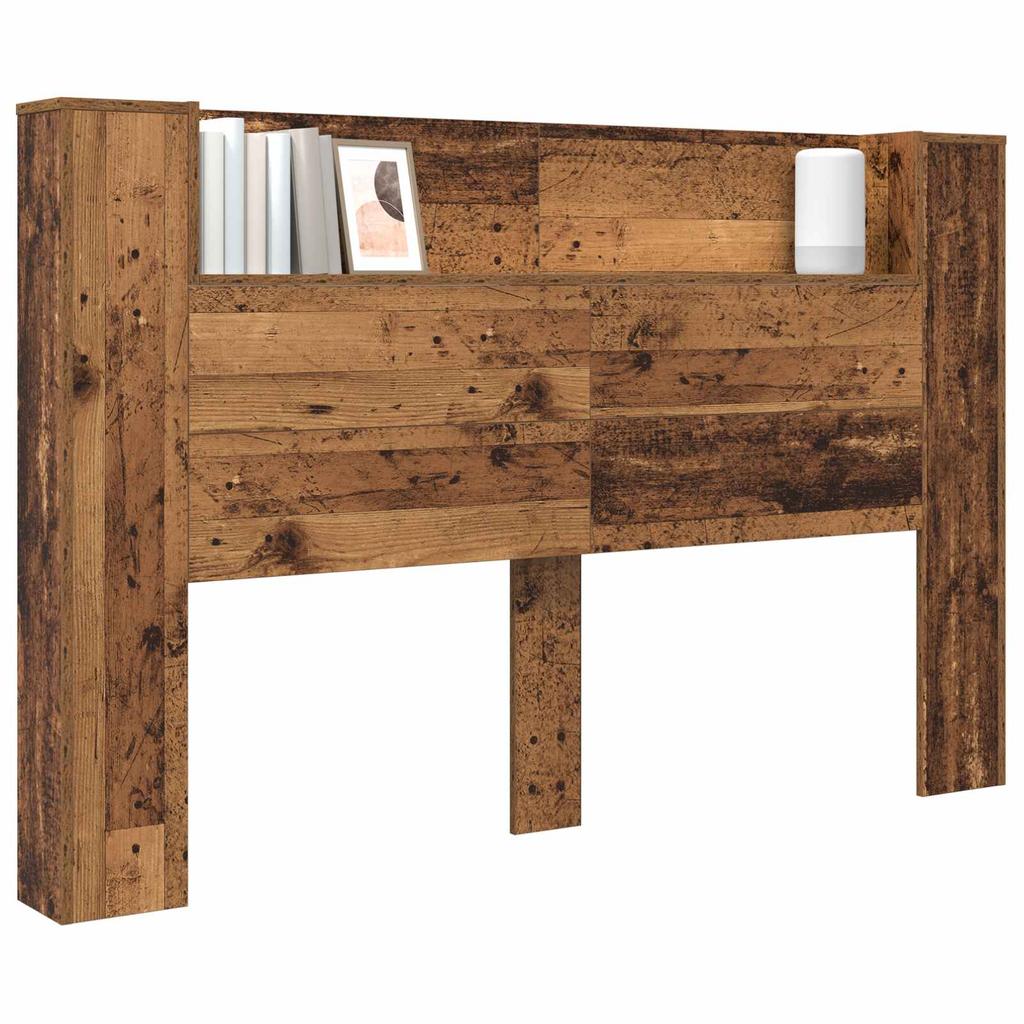 Storage Headboard with LED Reclaimed Wood Look 160 cm Engineered Wood
