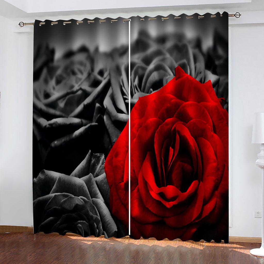 Curtains 2 Pcs Set 3D Plant Roses Curtains For Living Room Luxury, Bedroom Window Treatments Drapes Free Delivery Shipping