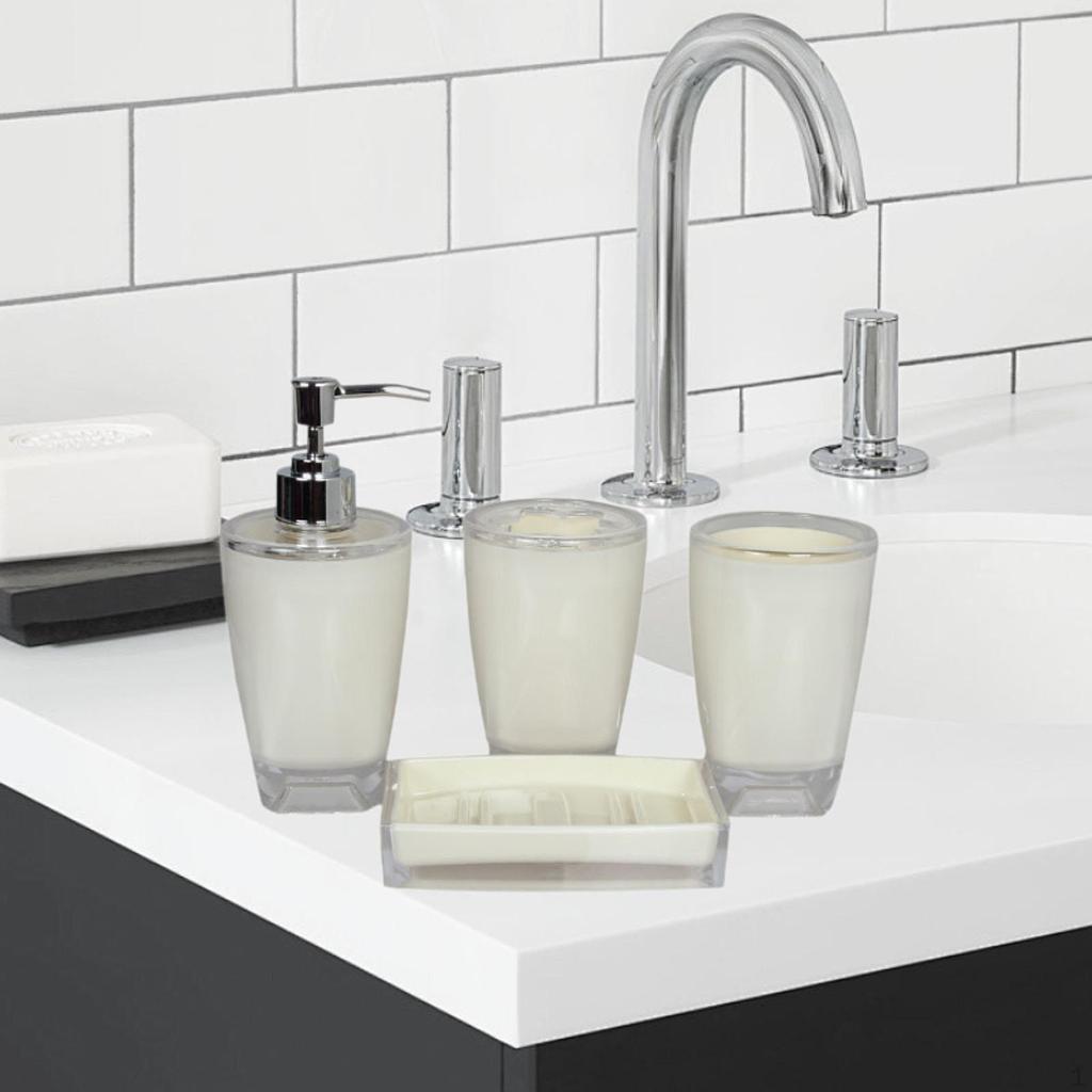 4 Piece Soap Dispenser, Toothbrush Holder, Apartment Essentials, Premium Modern Bathroom Accessory
