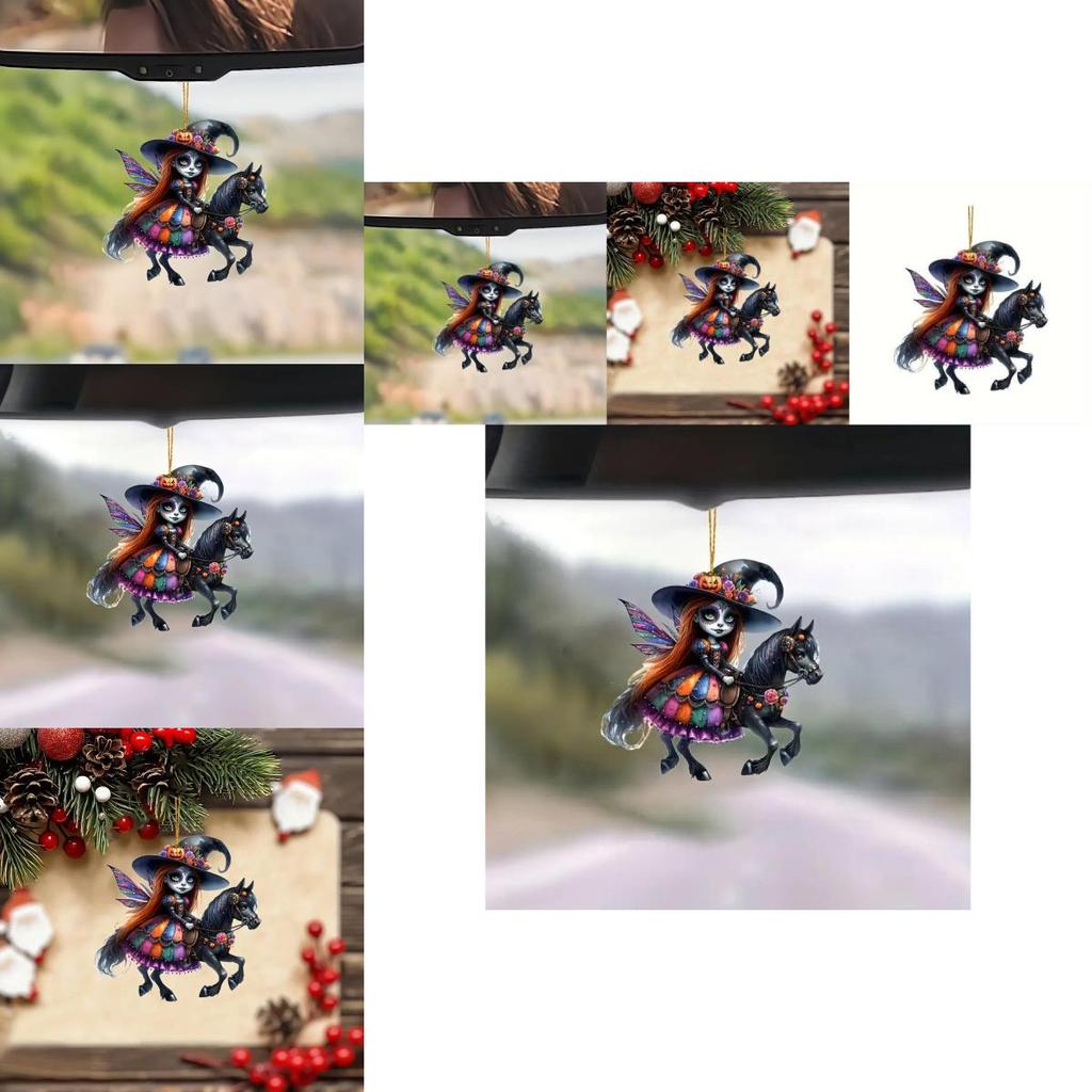 Colorful Cartoon Witch Car Hanging Ornament For Spooky Halloween Interior Decor