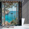 1pc Ocean Landscape Shower Curtain - Serene Beach Scene with Turquoise Waters & Pine Trees, Durable Polyester, No-Drill Hooks,