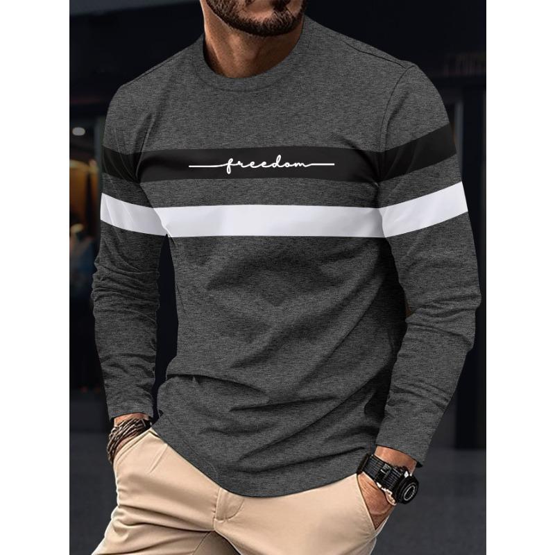 2026 Autumn Men's T-Shirt Clothing Fashion Oversized Crew Neck Long Sleeve T-Shirt Top Simple Casual Stripe T-Shirts For Men