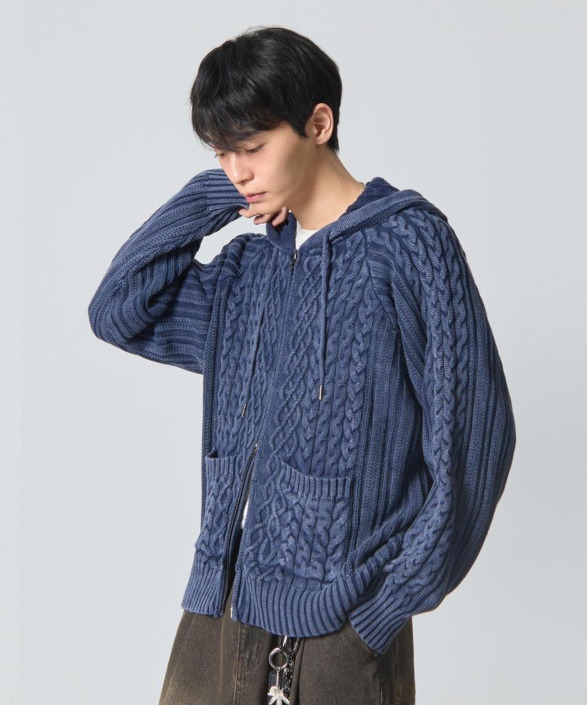 Dimiteulibeullaeg 2Way Heavyweight Cable Knit Zip-Up Hoodie_Pigment Navy