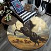 Black Horse Round Area Rug,Carpet Rug for Living Room Bedroom Sofa Playroom Decor,Non-slip Floor Mat