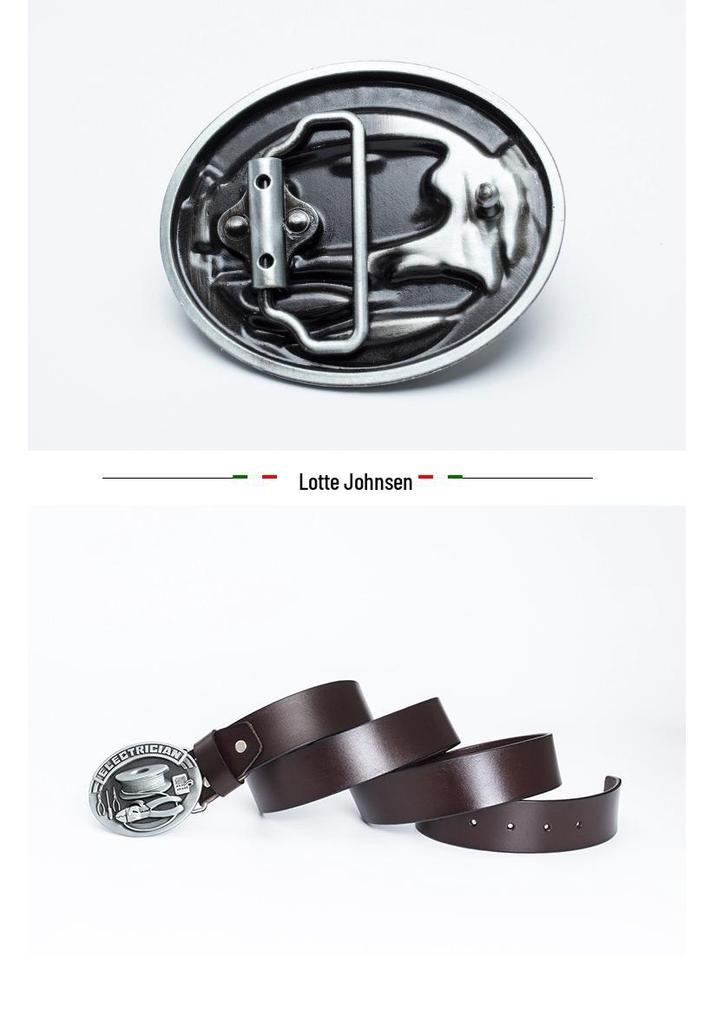 Men's Fashion Cowhide Leather Belt - Retro Buckle, European-American Style, Casual Jeans Accessory