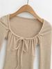 Vintage Square Neck Lace-Up Long Sleeve Shirt - Women's Autumn Inner Wear, Sexy and Chic Top