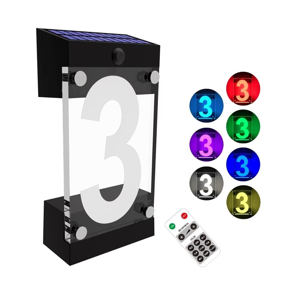 3D Acrylic Solar Powered House Number Sign Outdoor Address Plaque Lamp Home Driveway