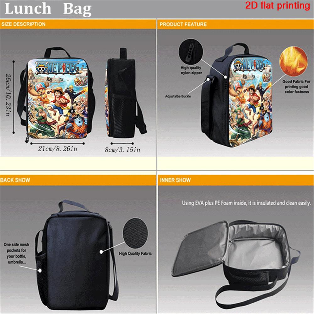 Cartoon One Piece Lunch Bag, Light Weight Unisex School Cooler Tote for Boys Girls Age 6-10 Outdoor Picnic Travel Storage Bag