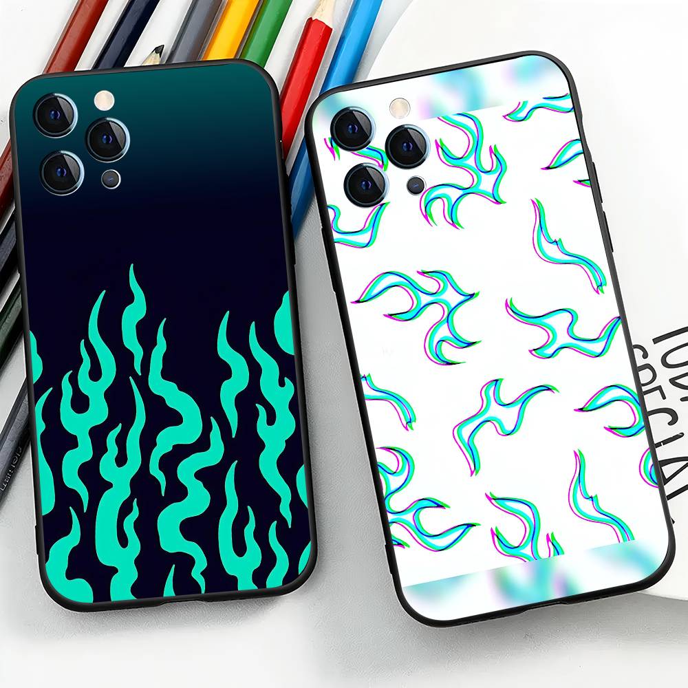 Fire For IPhone 13,17,11,12,16,14,15,Plus,Pro Max Soft Silicone Black Phone Case