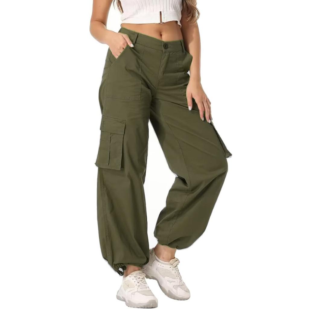 Women's Wide-leg, High-waisted, Multi-pocket, Loose-fitting Straight-leg Cargo Trousers