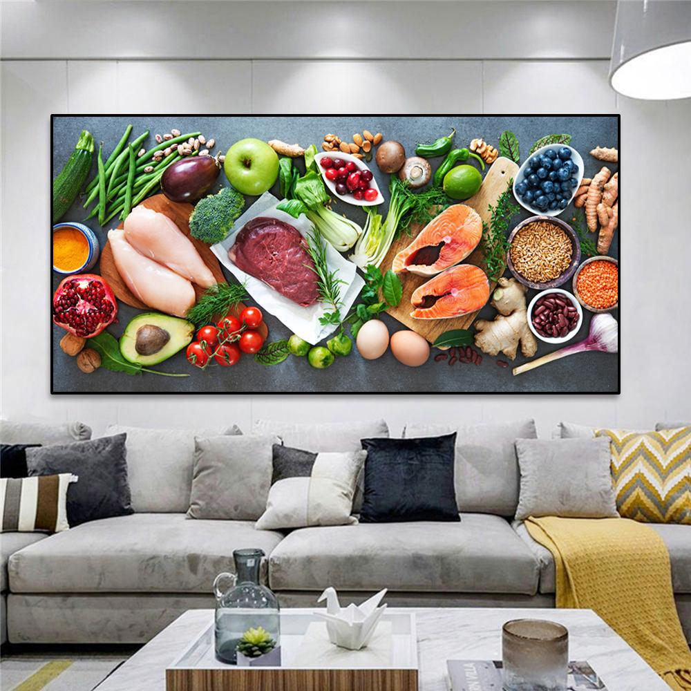 Vegatables And Meat Poster Canvas Painting Posters Prints Wall Art Pictures For Nordic Dining Room Kitchen Decoration Frameless