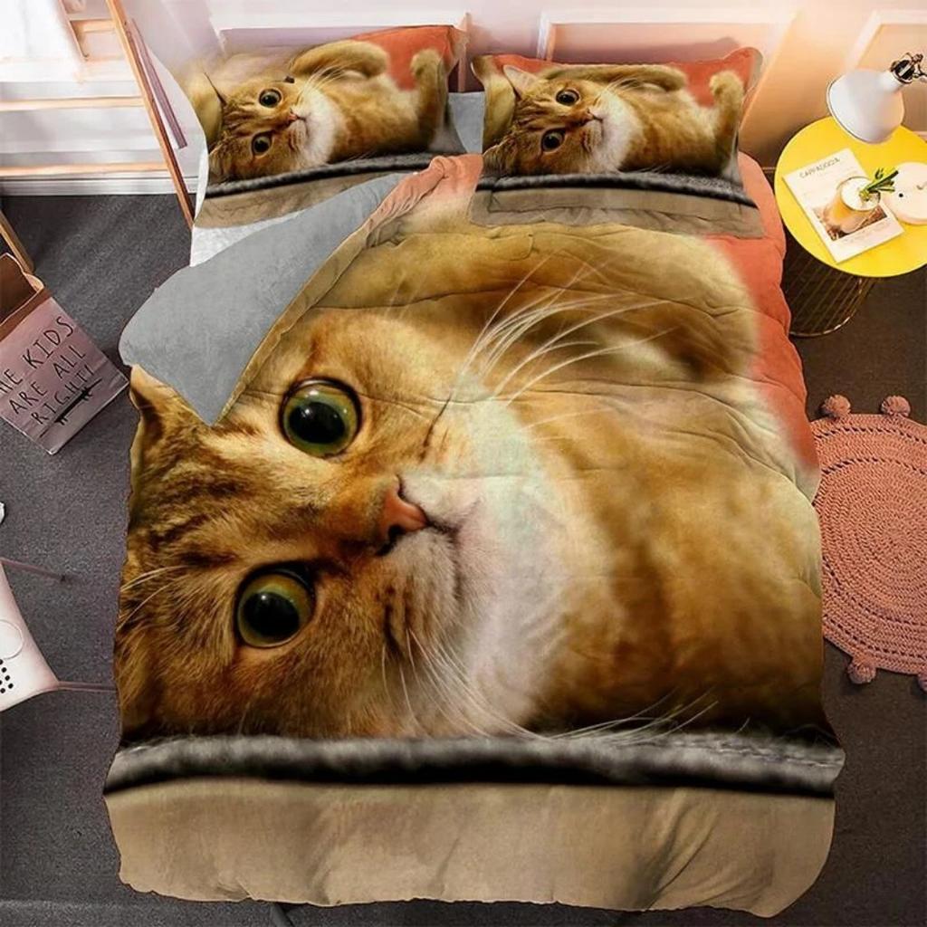 Lovely Pet Cat Bedding Set Animal Printed Covers Pillowcase Single Double King Queen Size Duvet Cover Kitty Pattern Quilt Cover
