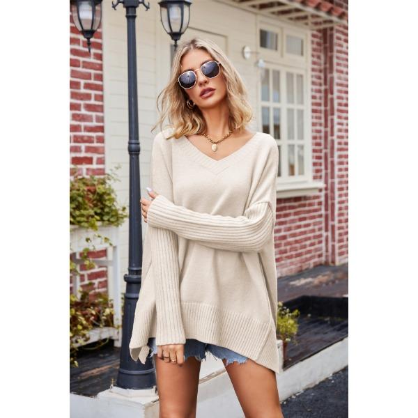 Autumn and Winter Women's Sweater V-neck Large Size Fashion Knit Sexy Pullover Long Sleeve Sweater