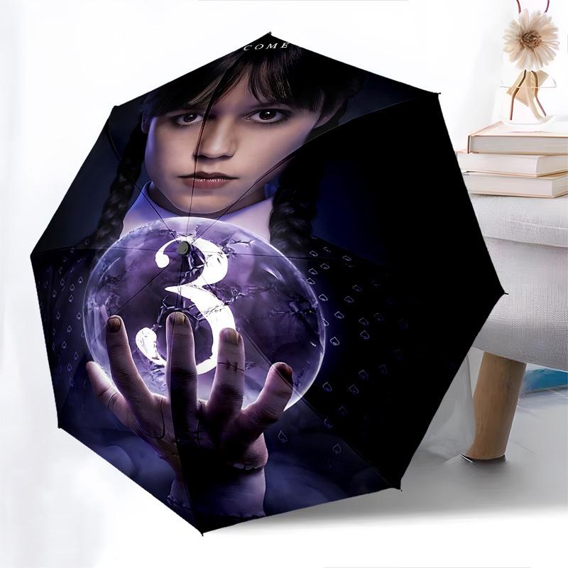 Wednesday Addams, Crystal BallThemed Automatic Opening and Closing Umbrella 8 Ribs, Suitable for Leisure and Going Out, Outdoor Accessory,