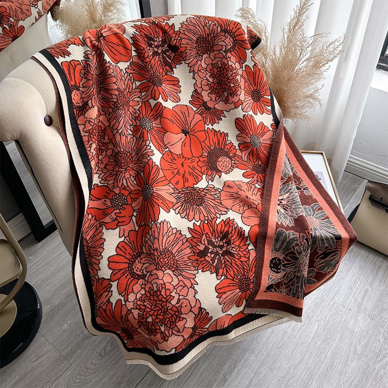Mori Girl Wind Small Daisy Print Imitation Cashmere Scarf Winter Comfortable Warm Shawl