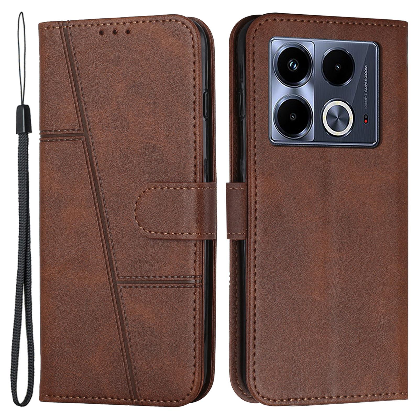 

For Infinix Note 40 Case Calf Texture PU Leather Scratch Resistant Phone Cover Brown