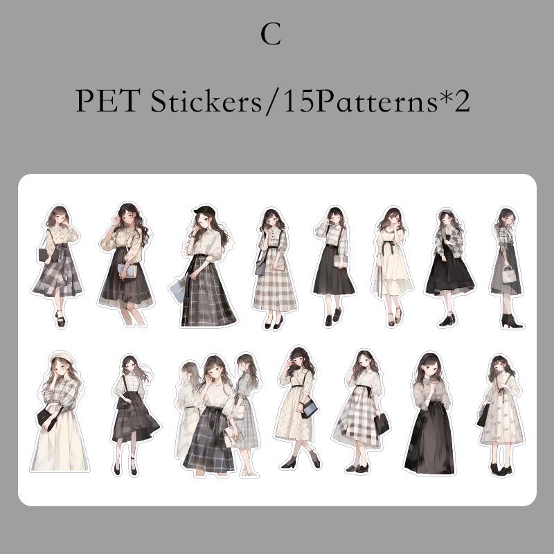 Journamm 30pcs/pack Ins PET Stickers Cute Girl DIY Scrapbooking Collage Photo Album Decor Junk Journal Aesthetic Stickers