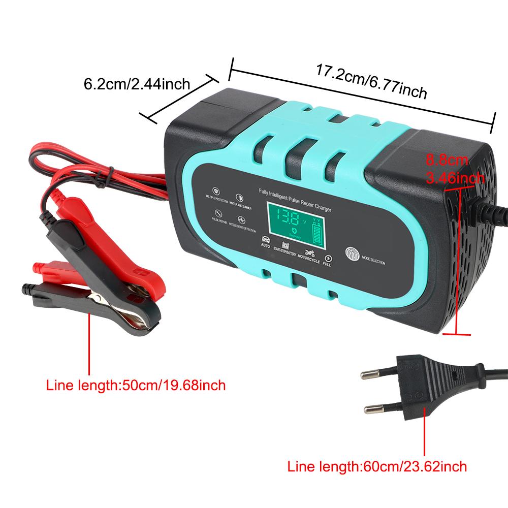 For Motorcycle Wet Dry Lead Acid Battery Digital Display Battery Charger Smart Car Battery Charger 12V 10A Pulse Repair