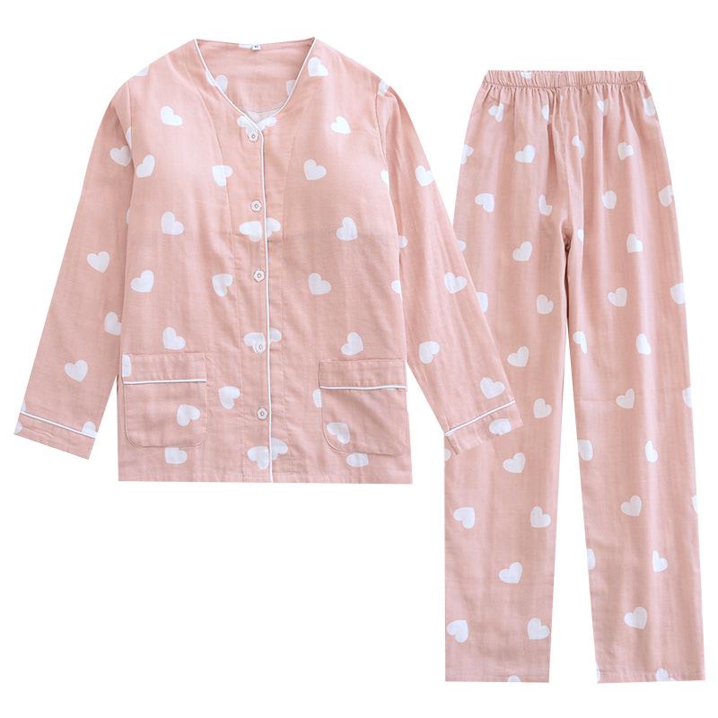 2022 Cotton Gauze Pajama Set with Chest Pads - Summer & Autumn Long Sleeve Women's Homewear