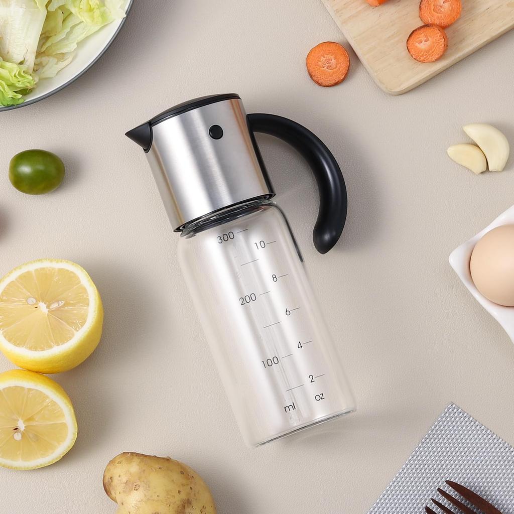 VKCHEF Drip-Free Oil Bottle and Soy Sauce Dispenser, 200ml and 300ml, Condiment Container, Dressing Bottle, Heat-Resistant Glass Storage Container