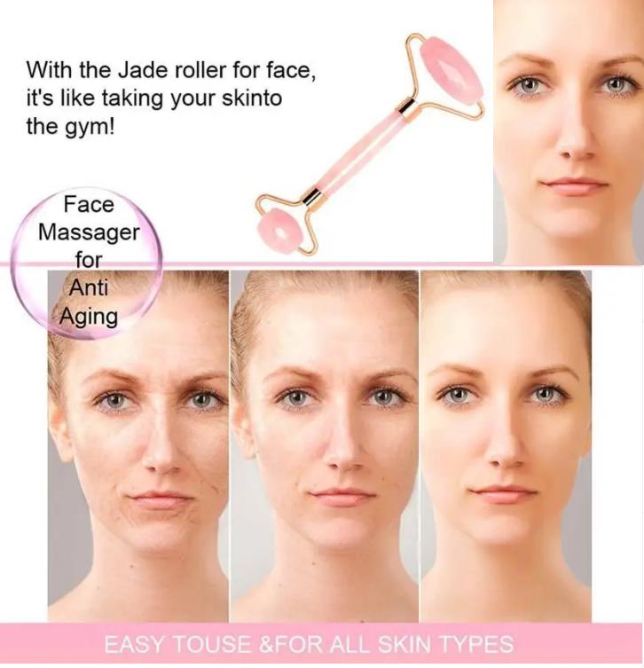 Natural Jade & Rose Quartz Gua Sha Stone  Face Neck Massage Tool for Glowing Skin | Anti-Aging, Reduce Puffiness & Dark Circles | 80g