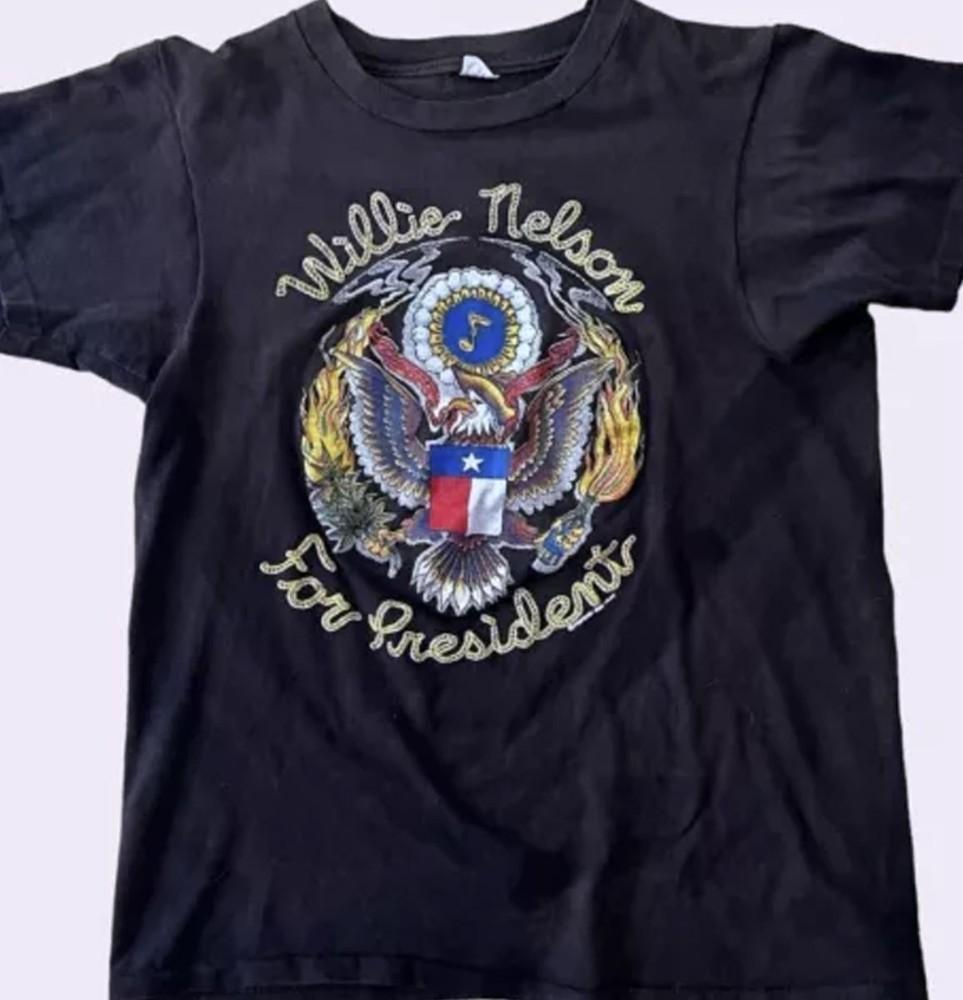 Willie Nelson For President Black Short Sleeve Cotton T-shirt S-4XL