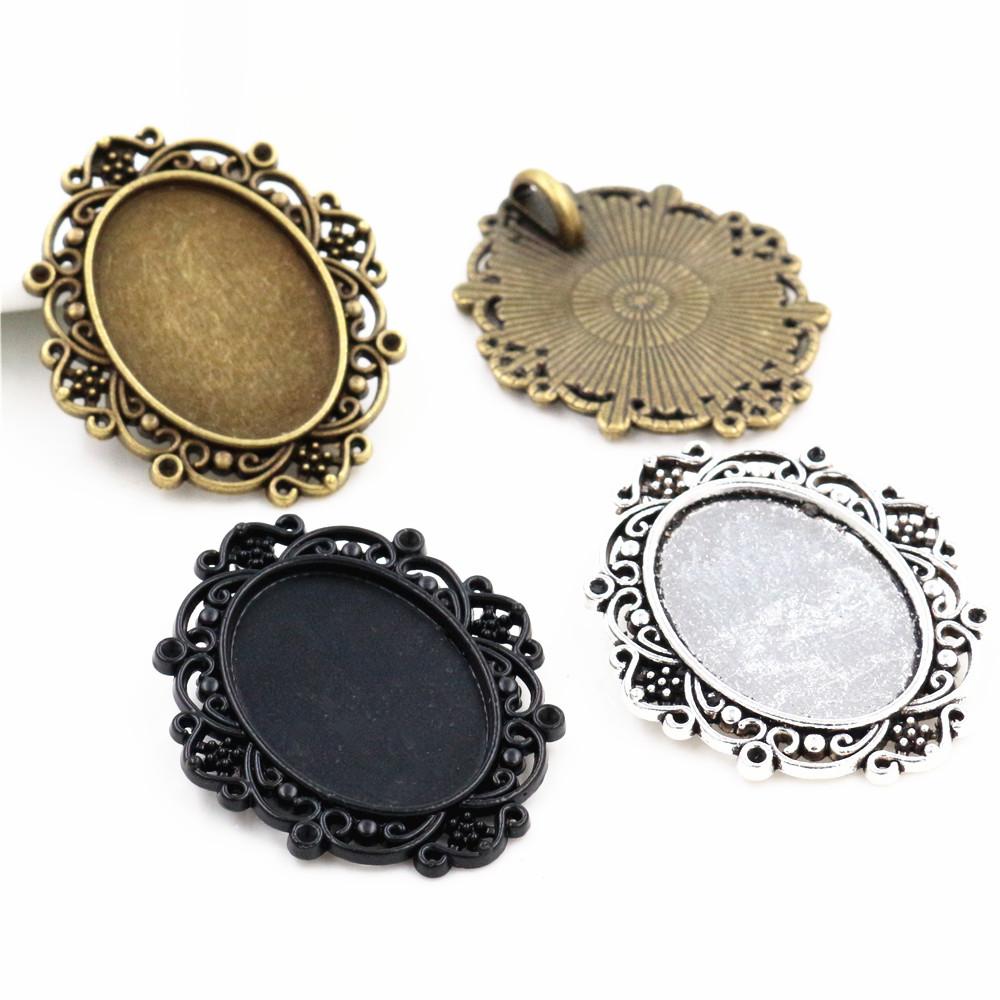 10pcs 18x25mm Inner Size 5 Colors Plated Classic Style Cameo Cabochon Base Setting Charms Pendant necklace findings
