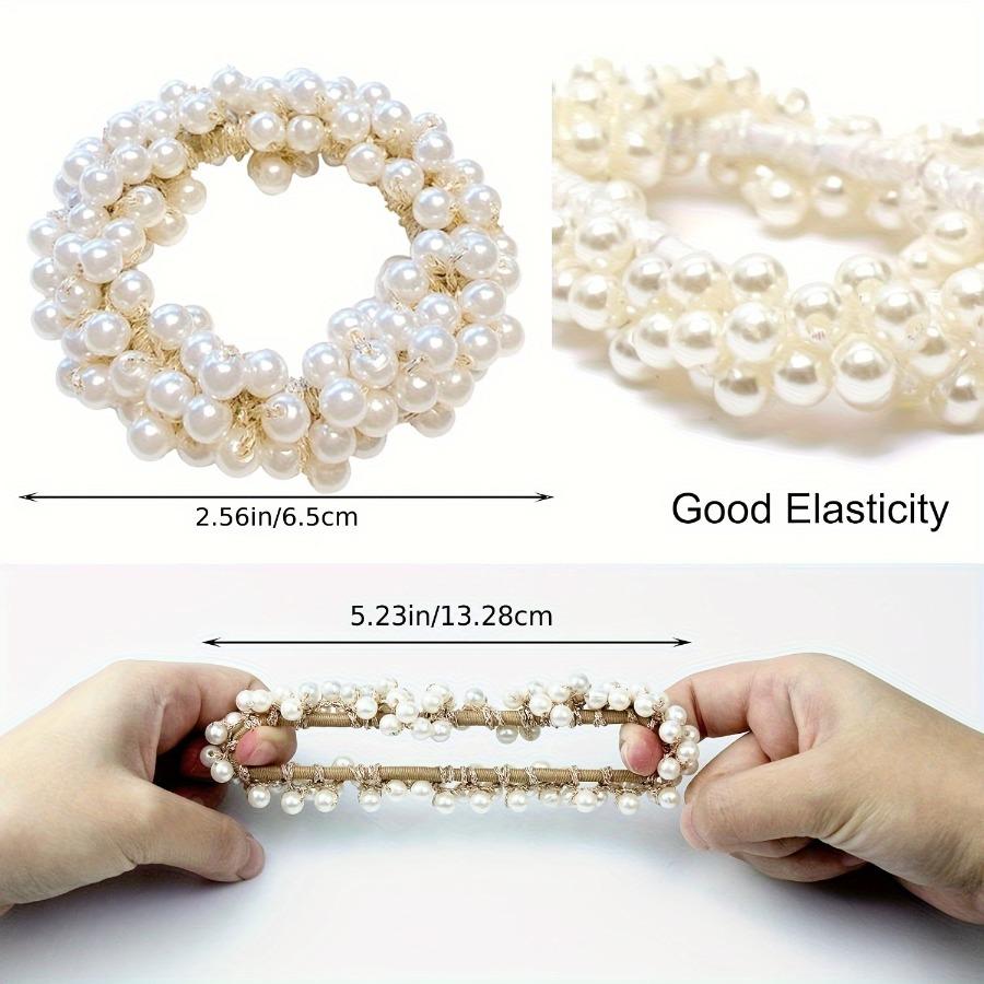 6pcs Hair Ties for Women, Suitable for 6 People – Elastic Hair Bands with Beaded Cord and Faux, White/Suitable for Thick Ponytails, Braids, and Buns