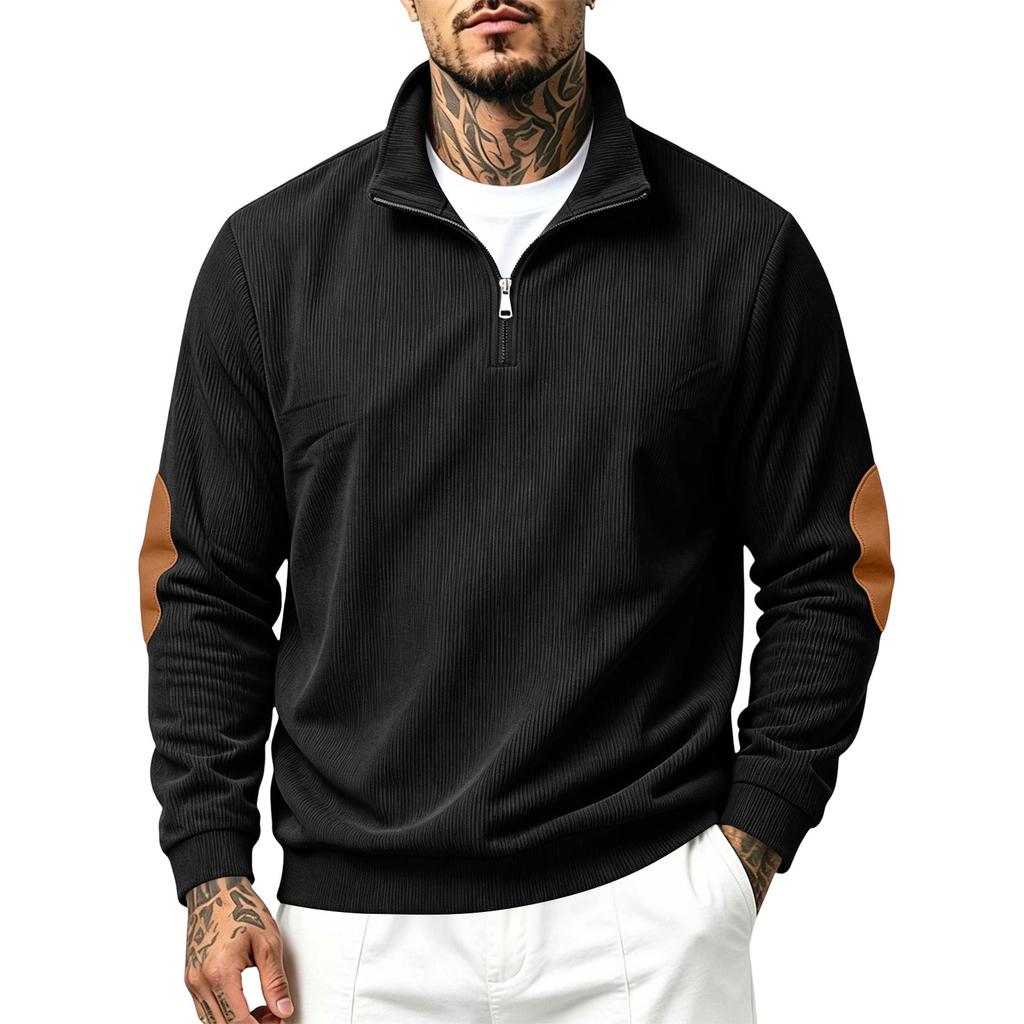 Men's Corduroy Vintage Stand Collar Zip Pullover Sweatshirt Relaxed Fit for Spring Fall Outdoor