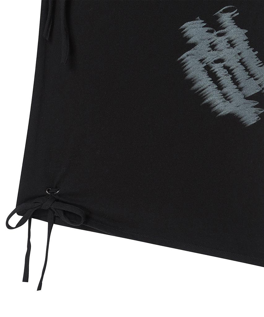 PRENDA Corset Detail One-Off-Shoulder Short Sleeve Black