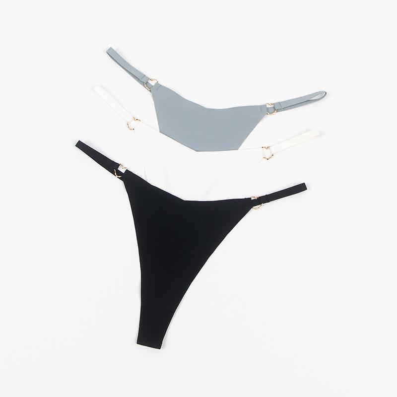 Plus Size Sexy Metal Ring Low Waist Seamless Thong for Women