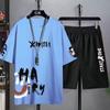 Men's New Summer Suit Casual Splicing Round Neck Half Sleeve Sports Plus Size Men's Clothing