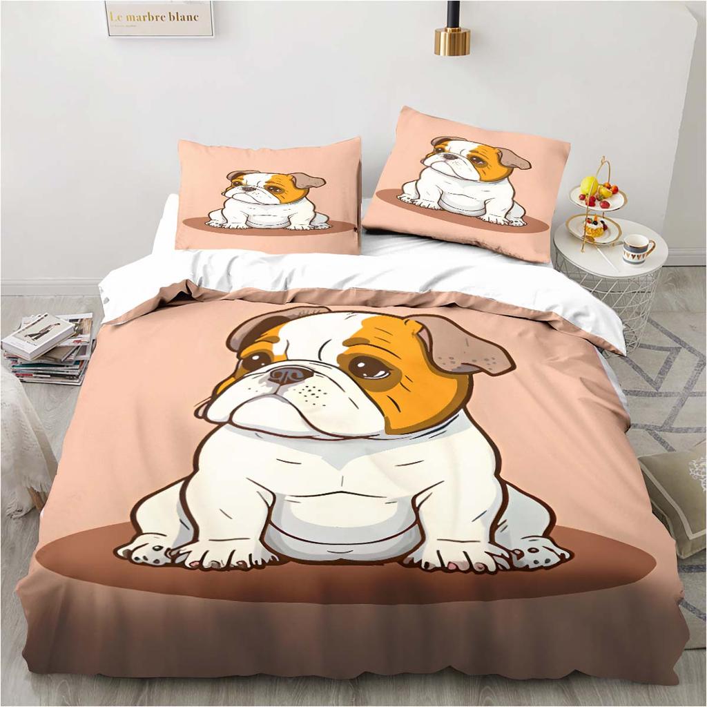 3D Bettwäscheset mit Hundemuster; Bulldog Schlafzimmer Zuhause Kissenbezug und Bettbezug King-Size Bettwäsche-Set für Kinderzimmer; Luxus