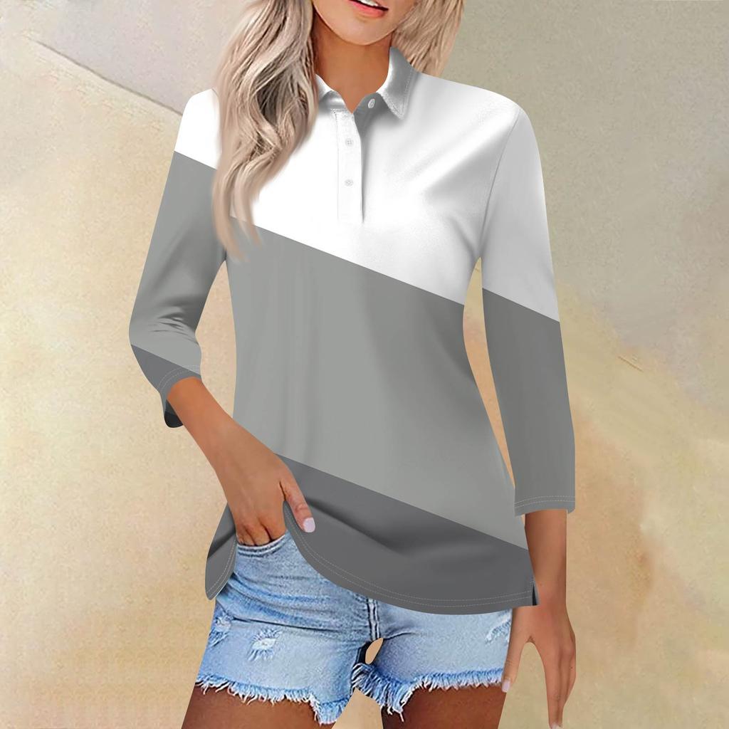 Damemote Uformelt jakkeslag kort 3/4-ermet skjorte med trykk for kvinner