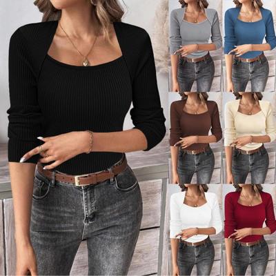Uzun Kollu Örgü Kazak Kadın Kare Yaka Pullover İçlik Gömlek