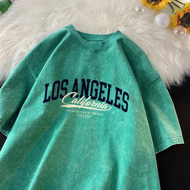 California Est 1850 Los Angeles T-shirt Men Fashion Street Shirt Cotton Retro Washed Short Sleeve Crewneck T-shirts Men