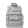 Men's Stand Collar Quilted Puffer Vest Zip Up Sleeveless Padded Jacket With Pockets Solid Color Casual Outerwear