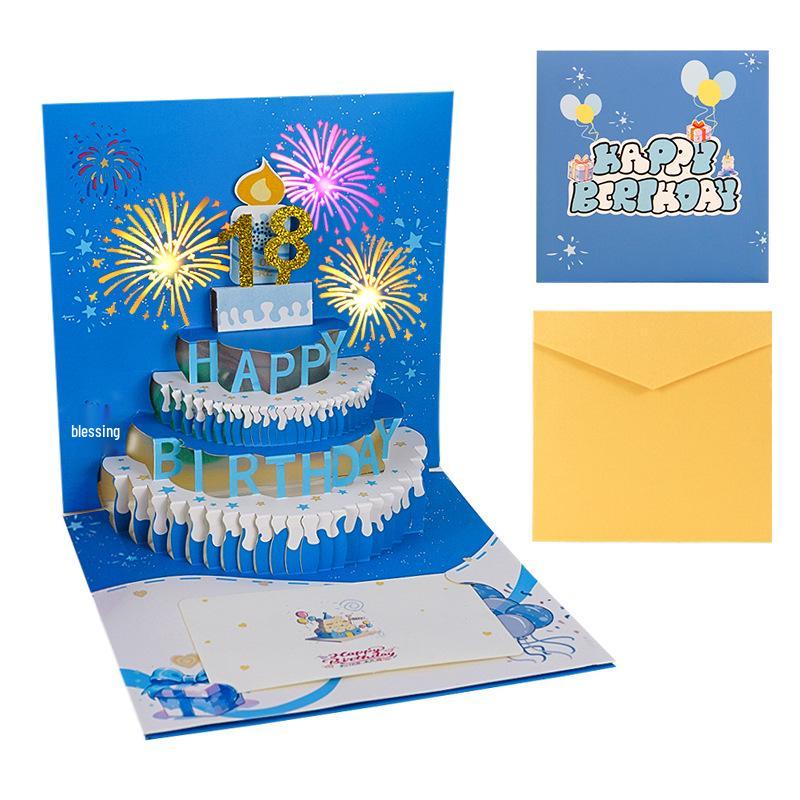 3D Birthday Cake Pop-up Greeting Card with Blessings for Company Employees