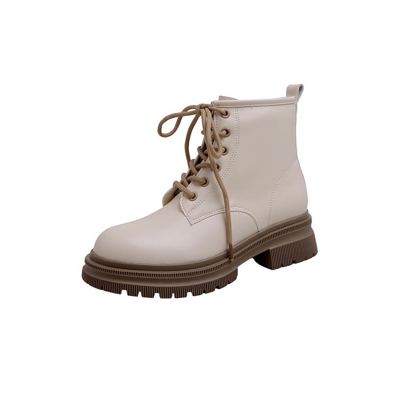 

Leather brown retro Martin boots 2025 autumn and winter new women s style round head lace-up thick heel short boots women s boots 39