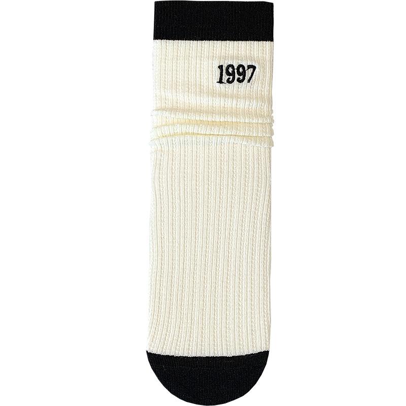 Socks Women'S White Tube Socks Striped Versatile Women'S Stacking Socks Japanese Trendy Black Stockings