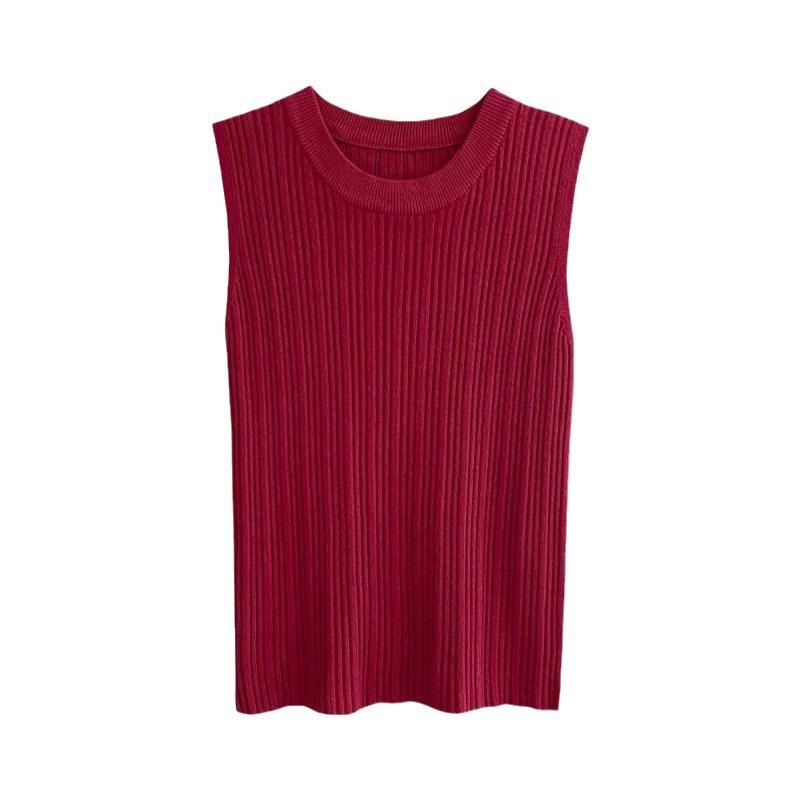 Women Summer Sleeveless Knitted Solid Color Slim Fit Vest Top