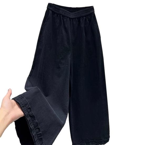 

Women Pants Elastic High Waist Wide Leg Casual Trousers with Pockets Pure Color Loose Fit Long Pants Daily Wear 2XL