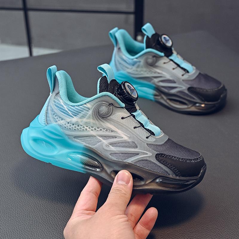 

2025 new spring boys sports shoes mesh breathable luminous rotating buckle non-slip medium and older children s sports shoes 29