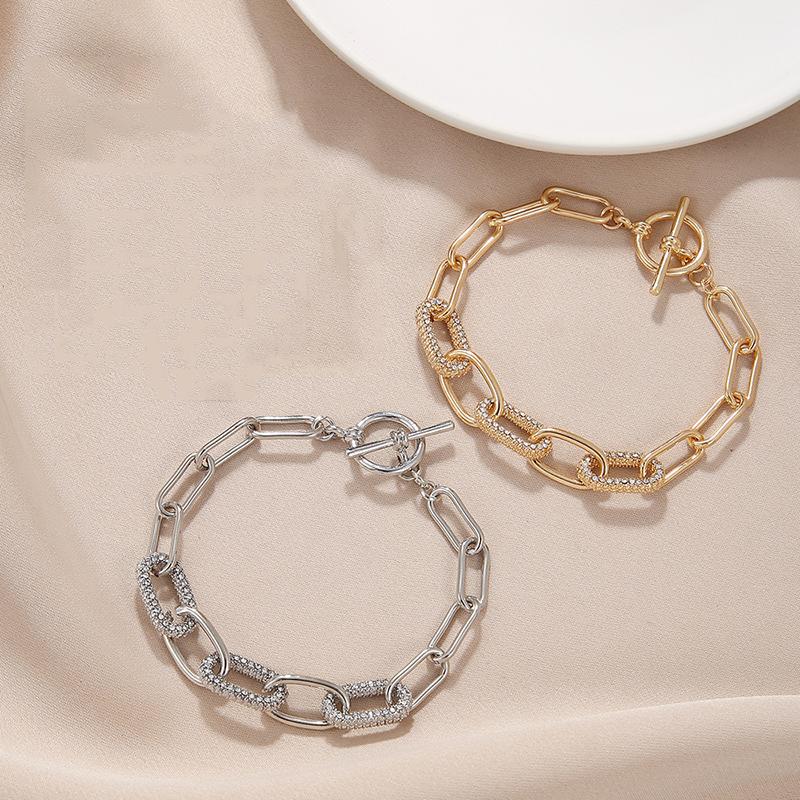 Vintage Simple Hollow Out Zircon Oval Chain Metal Bracelet Set for Woman  Accessories Personalization Punk Charm Jewelry