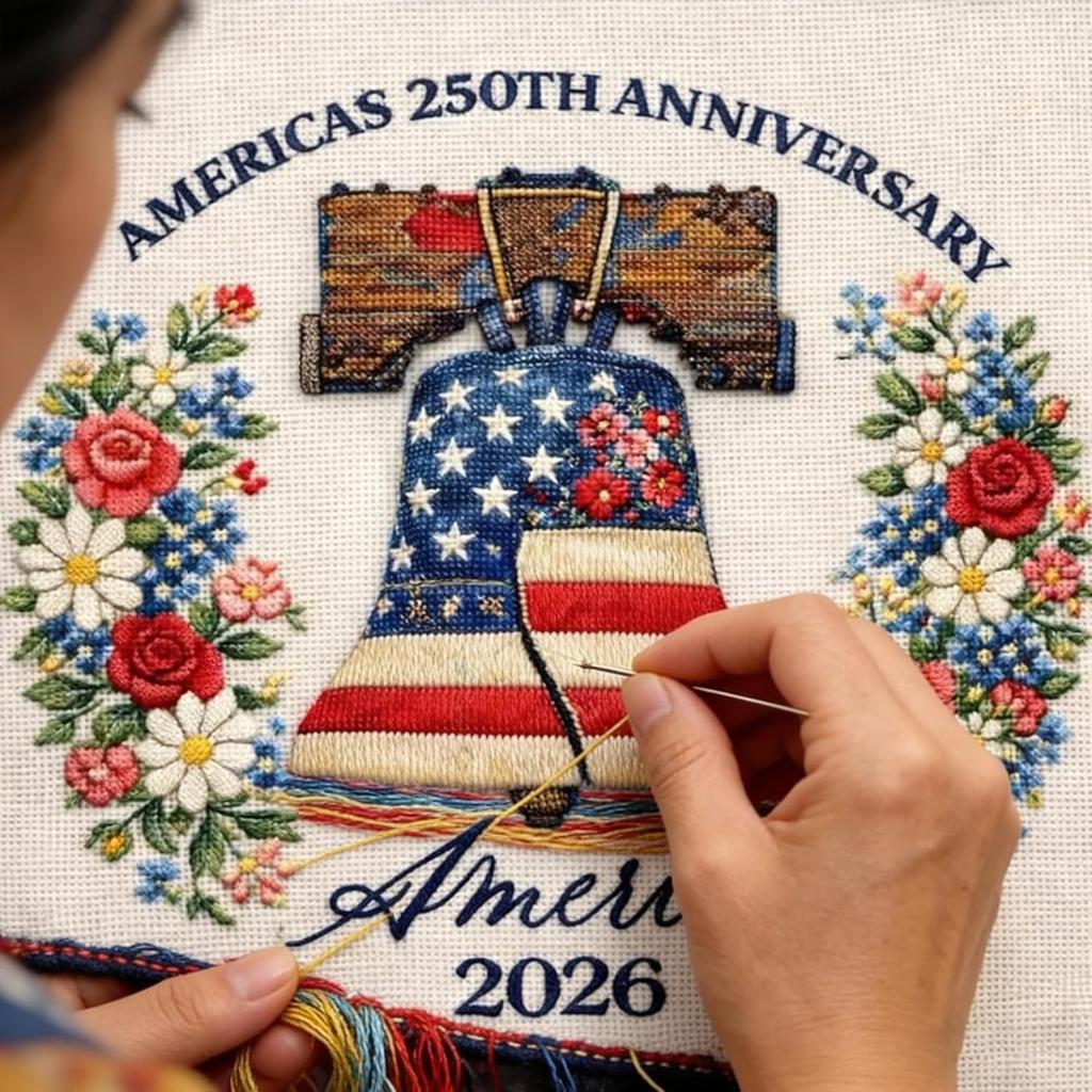 Americas 250th Anniversary Cross Kit with Liberty Bell and Floral Pattern for Handcraft Embroidery Projects 2026 Edition
